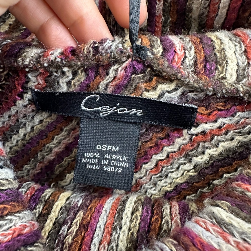 Striped Multi-color Funnel neck Knit Poncho One Size - Picture 6 of 7